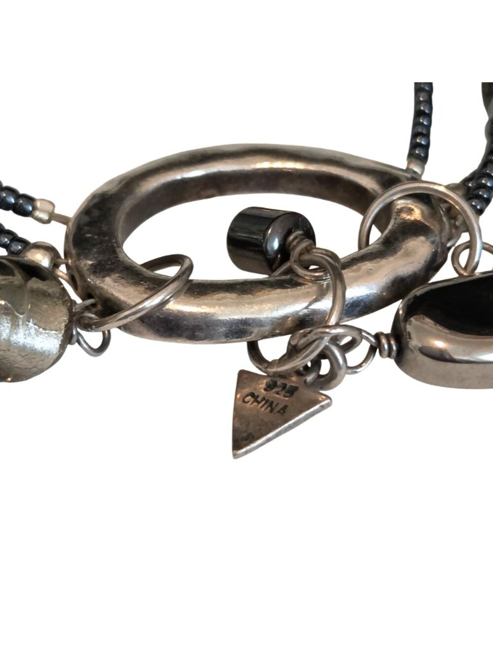 Silpada Sterling Silver & Gray Multi Strand Beaded 24" Chain Necklace - Picture 4 of 4